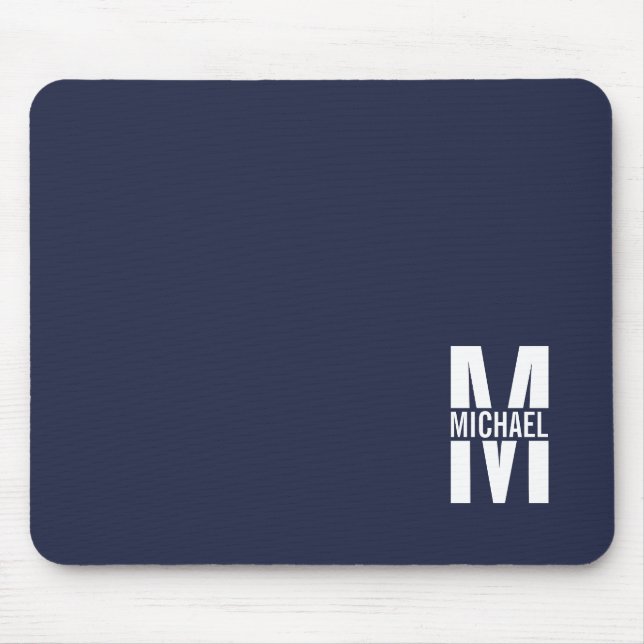 Navy Blue Personalisiert Monogram und Name Mousepad (Vorne)