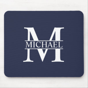 Navy Blue Personalisiert Monogram und Name Mousepad