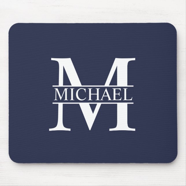 Navy Blue Personalisiert Monogram und Name Mousepad (Vorne)