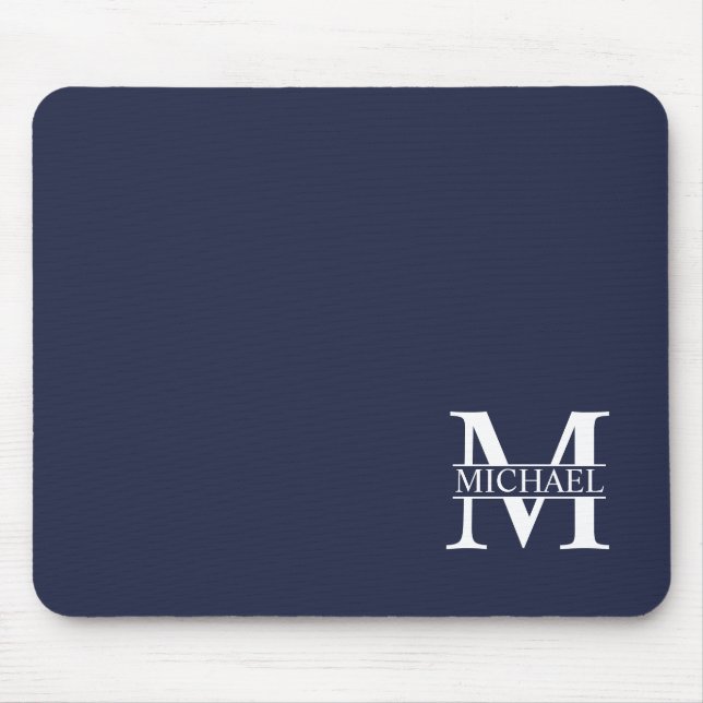 Navy Blue Personalisiert Monogram und Name Mousepad (Vorne)