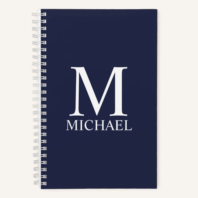 Navy Blue Personalisiert Monogram und Name Noteboo Notizbuch (Vorderseite)