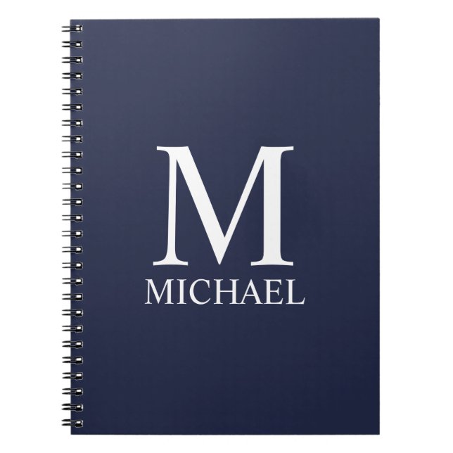 Navy Blue Personalisiert Monogram und Name Notizblock (Vorderseite)
