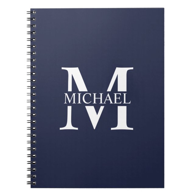 Navy Blue Personalisiert Monogram und Name Notizblock (Vorderseite)