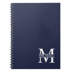 Navy Blue Personalisiert Monogram und Name Notizblock