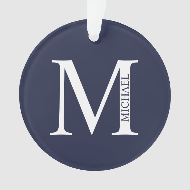 Navy Blue Personalisiert Monogram und Name Ornament (Vorderseite)