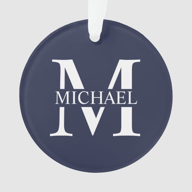 Navy Blue Personalisiert Monogram und Name Ornament (Vorderseite)