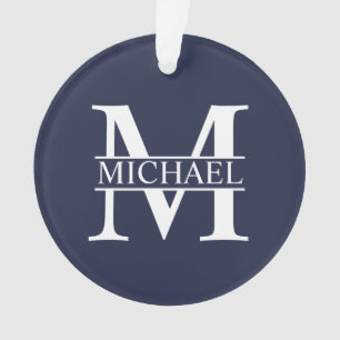 Navy Blue Personalisiert Monogram und Name Ornament