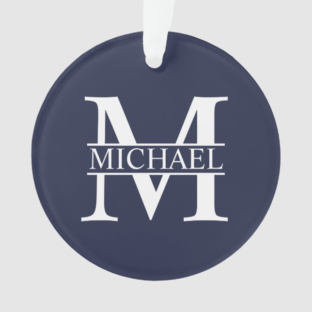 Navy Blue Personalisiert Monogram und Name Ornament (Vorderseite)