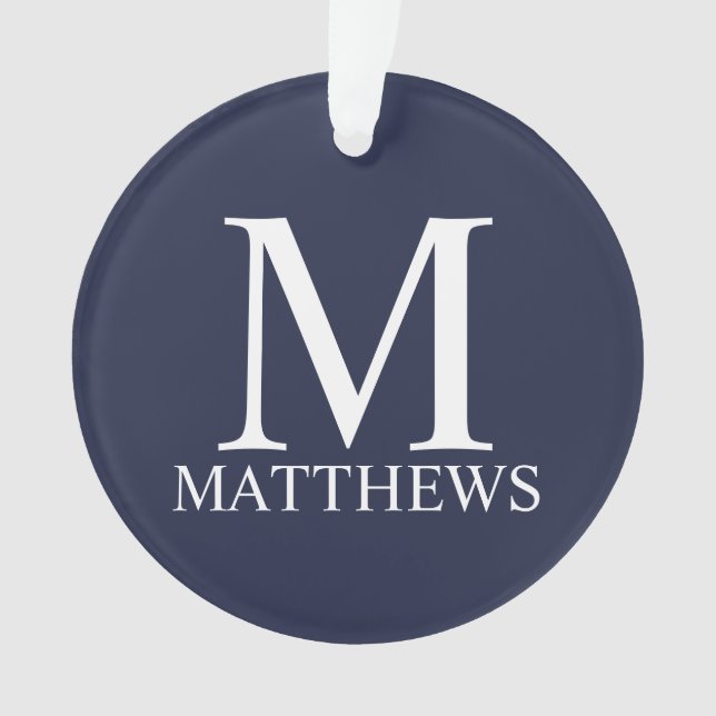 Navy Blue Personalisiert Monogram und Name Ornament (Vorderseite)