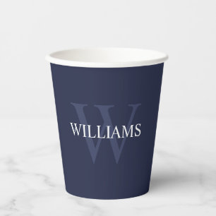 Navy Blue Personalisiert Monogram und Name Pappbecher
