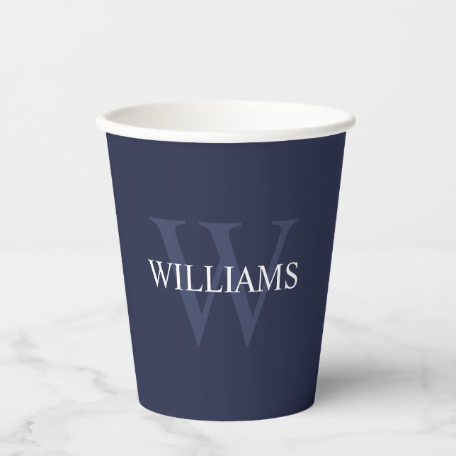Navy Blue Personalisiert Monogram und Name Pappbecher (Vorderseite)