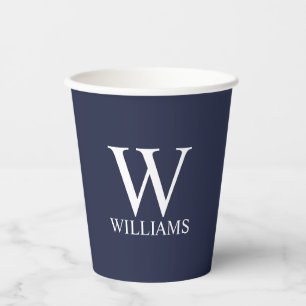 Navy Blue Personalisiert Monogram und Name Pappbecher