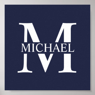 Navy Blue Personalisiert Monogram und Name Poster