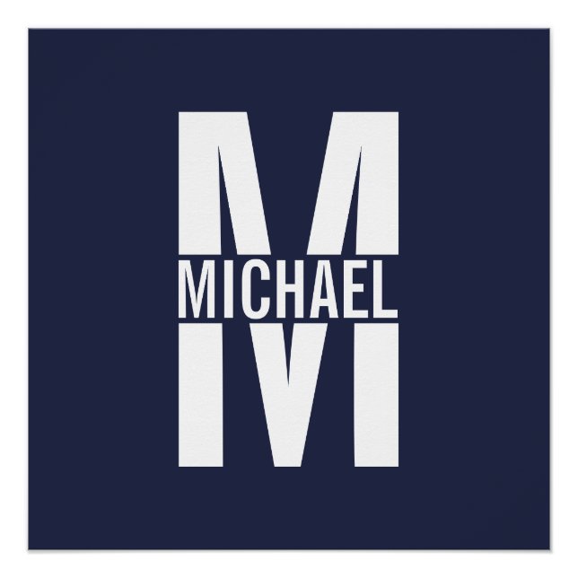 Navy Blue Personalisiert Monogram und Name Poster (Vorderseite)