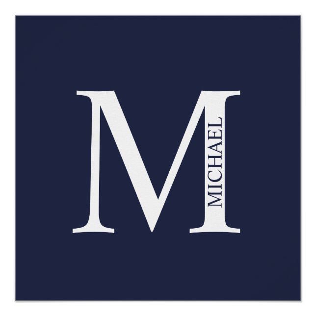 Navy Blue Personalisiert Monogram und Name Poster (Vorderseite)