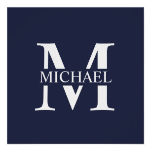 Navy Blue Personalisiert Monogram und Name Poster