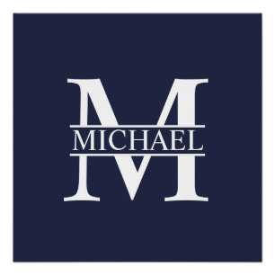 Navy Blue Personalisiert Monogram und Name Poster