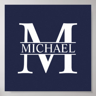 Navy Blue Personalisiert Monogram und Name Poster