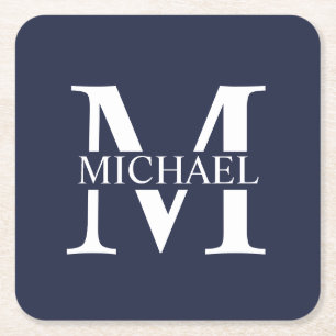 Navy Blue Personalisiert Monogram und Name Rechteckiger Pappuntersetzer