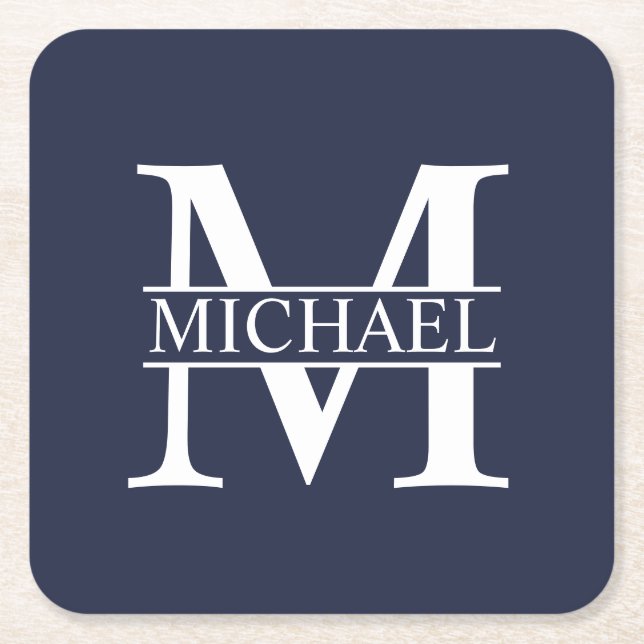 Navy Blue Personalisiert Monogram und Name Rechteckiger Pappuntersetzer (Vorderseite)
