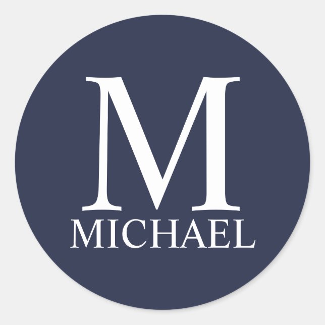 Navy Blue Personalisiert Monogram und Name Runder Aufkleber (Vorderseite)