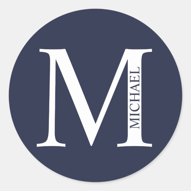 Navy Blue Personalisiert Monogram und Name Runder Aufkleber (Vorderseite)