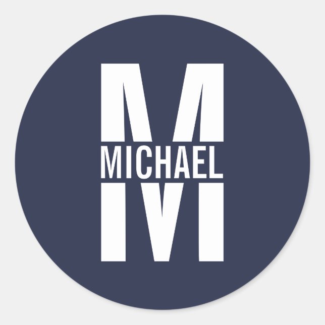 Navy Blue Personalisiert Monogram und Name Runder Aufkleber (Vorderseite)