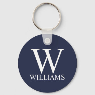 Navy Blue Personalisiert Monogram und Name Schlüsselanhänger