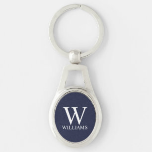 Navy Blue Personalisiert Monogram und Name Schlüsselanhänger
