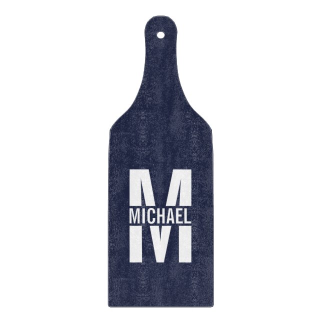Navy Blue Personalisiert Monogram und Name Schneidebrett (Vorderseite)