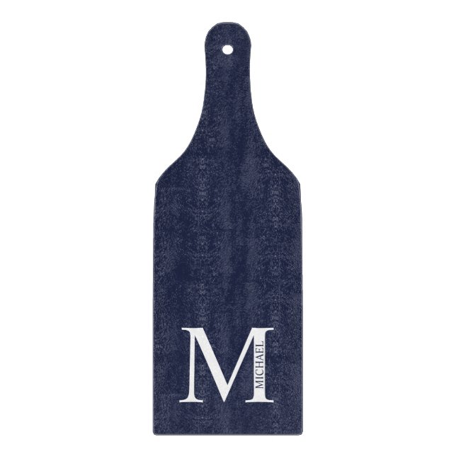 Navy Blue Personalisiert Monogram und Name Schneidebrett (Vorderseite)