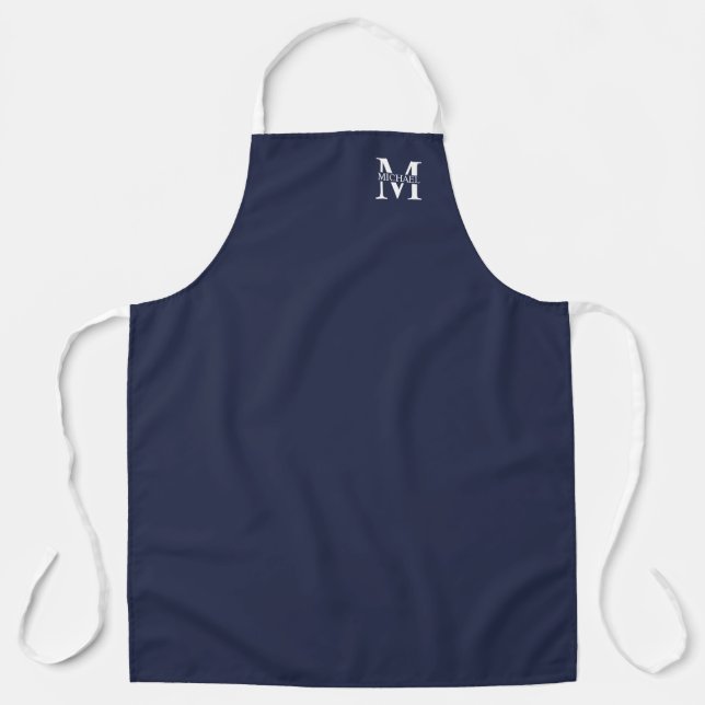 Navy Blue Personalisiert Monogram und Name Schürze (Vorderseite)