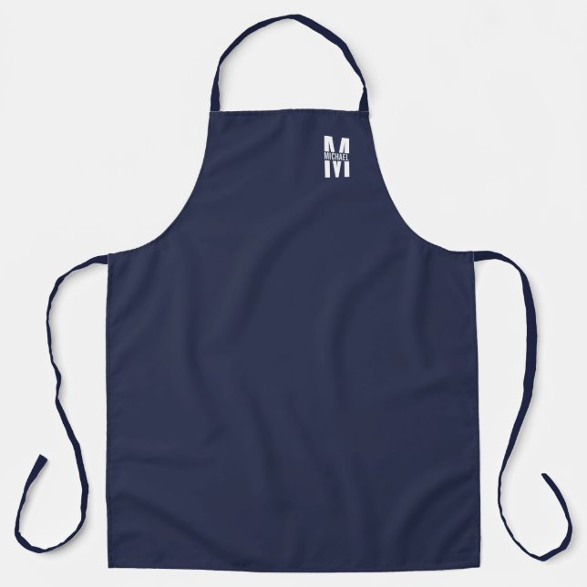 Navy Blue Personalisiert Monogram und Name Schürze (Vorderseite)