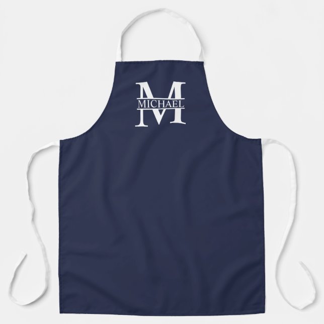 Navy Blue Personalisiert Monogram und Name Schürze (Vorderseite)