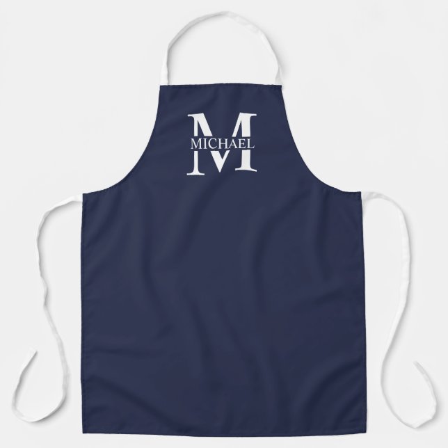 Navy Blue Personalisiert Monogram und Name Schürze (Vorderseite)