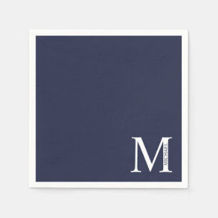 Navy Blue Personalisiert Monogram und Name Serviette