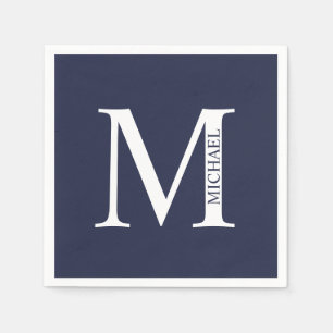 Navy Blue Personalisiert Monogram und Name Serviette