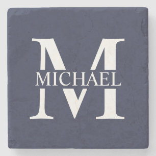 Navy Blue Personalisiert Monogram und Name Steinuntersetzer