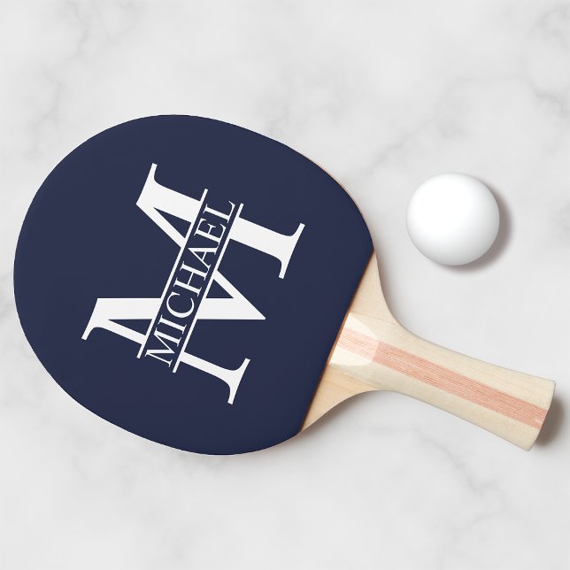 Navy Blue Personalisiert Monogram und Name Tischtennis Schläger (Von Creator hochgeladen)