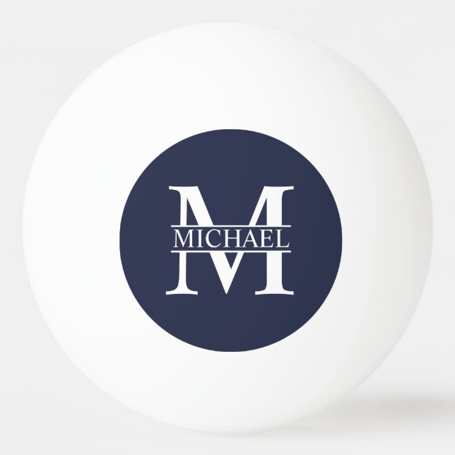 Navy Blue Personalisiert Monogram und Name Tischtennisball (Vorderseite)