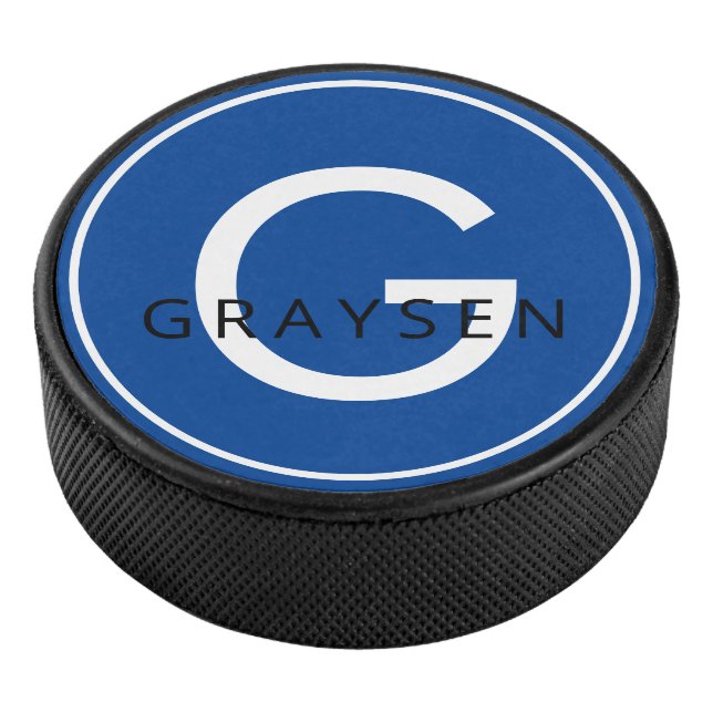 Navy Blue Personalisiert Name & Anfangsbuchstabe Eishockey Puck (3/4)