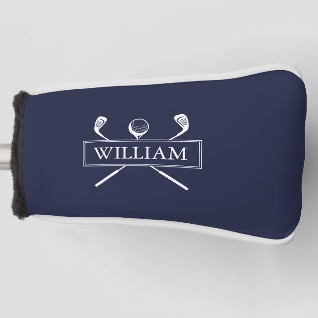 Navy Blue Personalisiert Name Clubs and Ball Golf Headcover (Vorderseite)