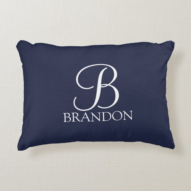 Navy Blue Personalisiert Script Monogram und Name Dekokissen (Vorderseite)