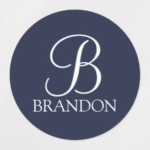Navy Blue Personalisiert Script Monogram und Name Etiketten
