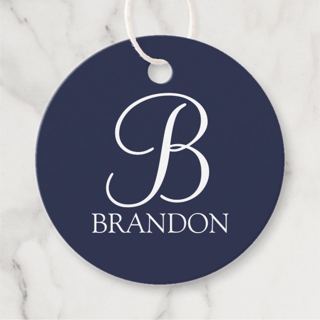 Navy Blue Personalisiert Script Monogram und Name Geschenkanhänger (Vorderseite)