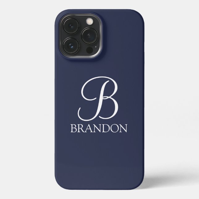 Navy Blue Personalisiert Script Monogram und Name iPhone Hülle (Rückseite)