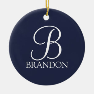 Navy Blue Personalisiert Script Monogram und Name Keramik Ornament