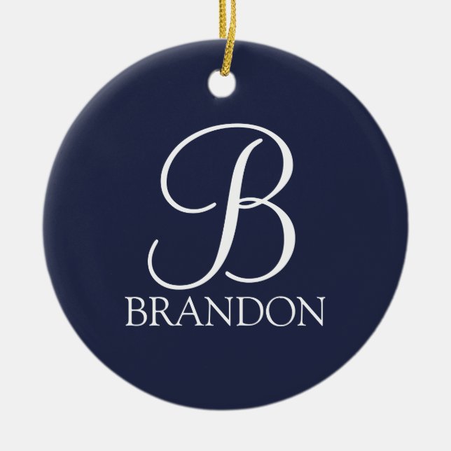 Navy Blue Personalisiert Script Monogram und Name Keramik Ornament (Vorne)