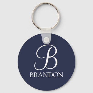 Navy Blue Personalisiert Script Monogram und Name Schlüsselanhänger