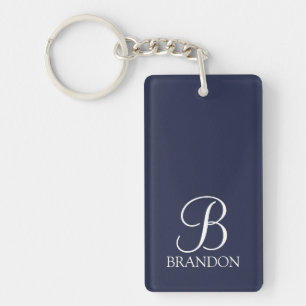 Navy Blue Personalisiert Script Monogram und Name Schlüsselanhänger